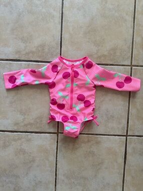 Cat & Jack Pink Cherry Print Long-Sleeve Rashguard